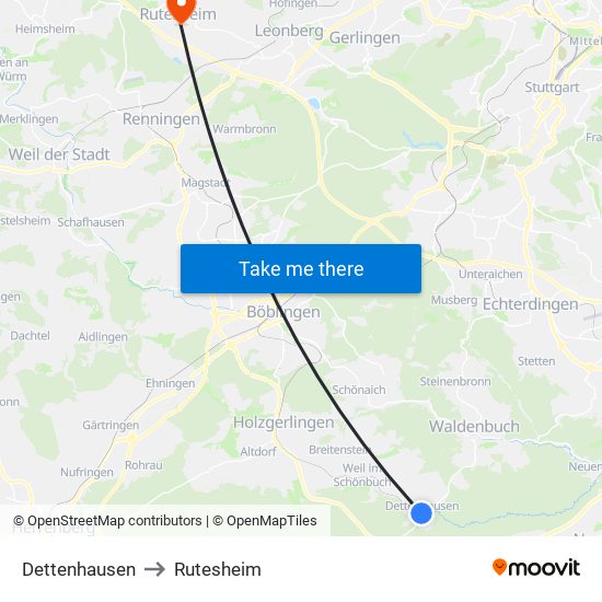 Dettenhausen to Rutesheim map