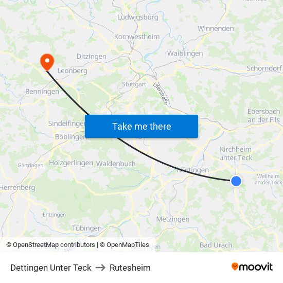 Dettingen Unter Teck to Rutesheim map