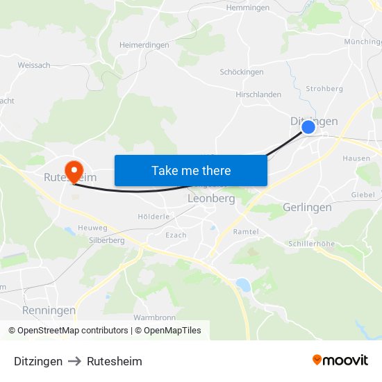 Ditzingen to Rutesheim map