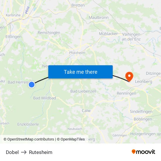 Dobel to Rutesheim map