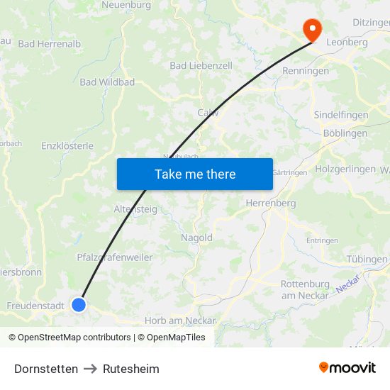 Dornstetten to Rutesheim map