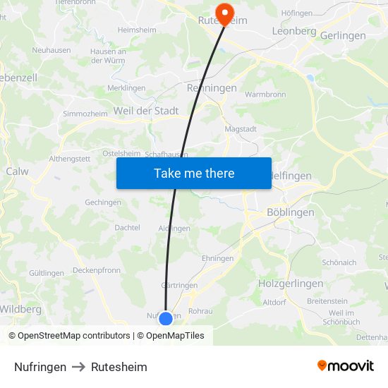 Nufringen to Rutesheim map