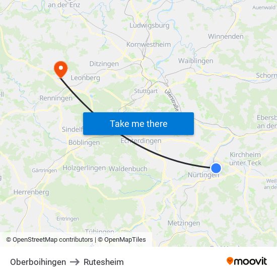 Oberboihingen to Rutesheim map
