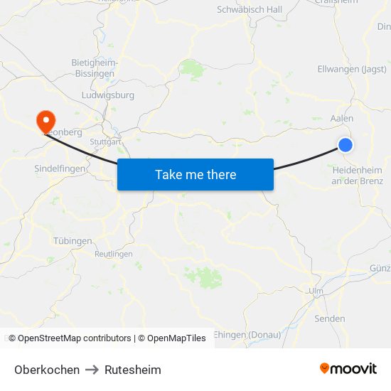 Oberkochen to Rutesheim map