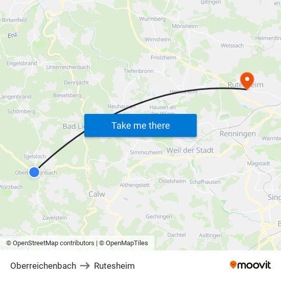 Oberreichenbach to Rutesheim map