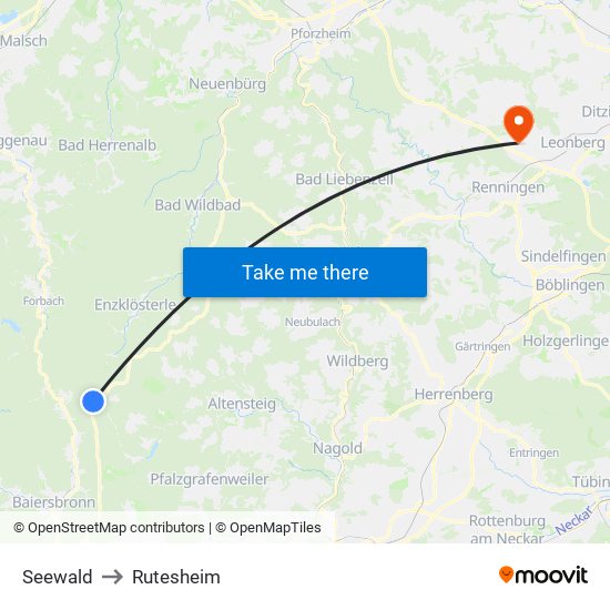 Seewald to Rutesheim map