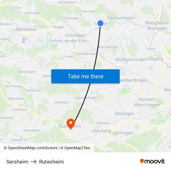 Sersheim to Rutesheim map