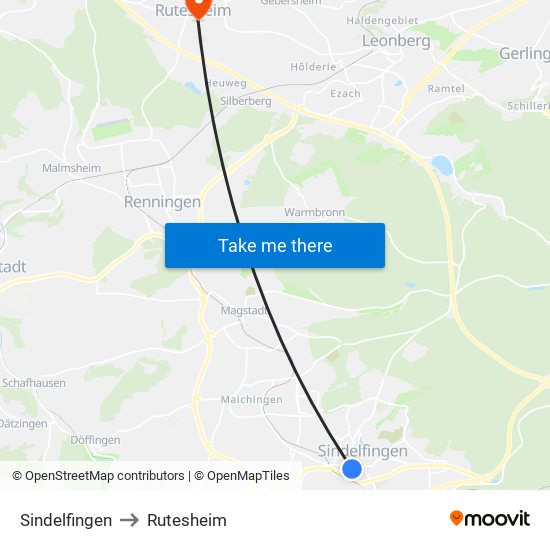 Sindelfingen to Rutesheim map