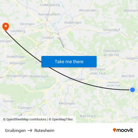 Gruibingen to Rutesheim map