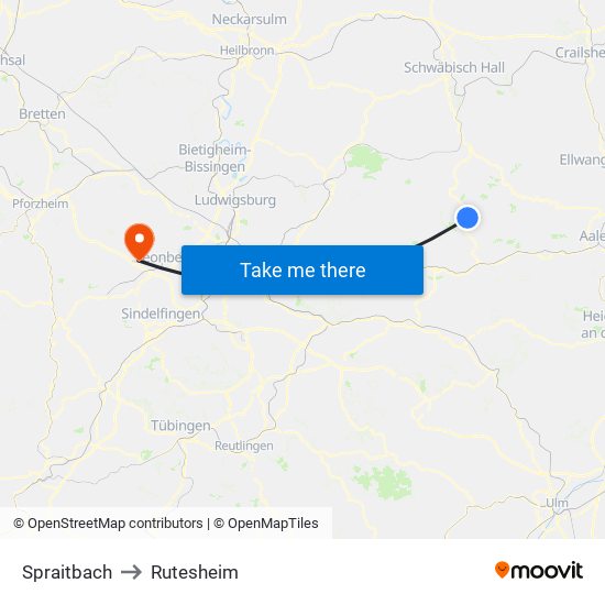 Spraitbach to Rutesheim map