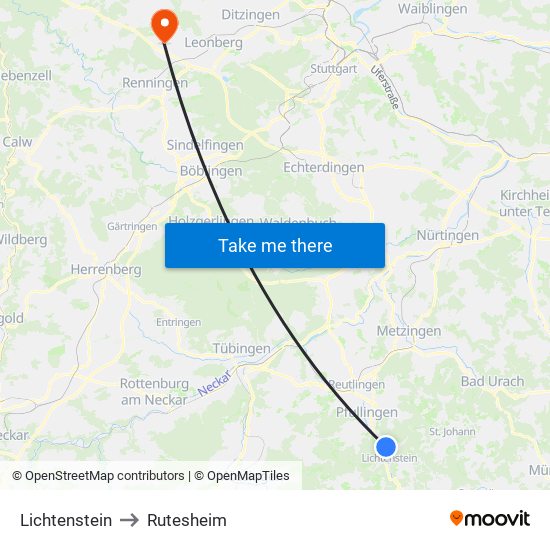 Lichtenstein to Rutesheim map