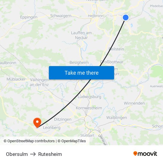 Obersulm to Rutesheim map