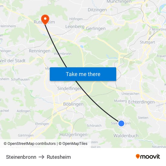 Steinenbronn to Rutesheim map