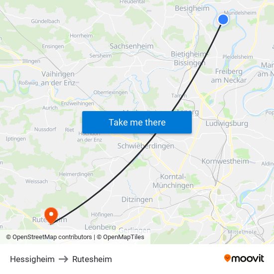 Hessigheim to Rutesheim map