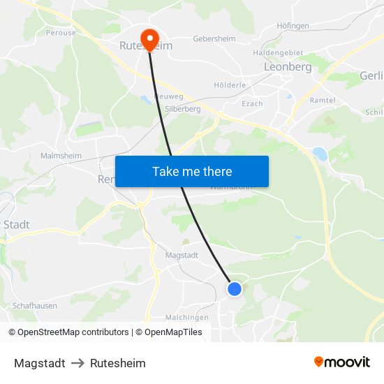 Magstadt to Rutesheim map