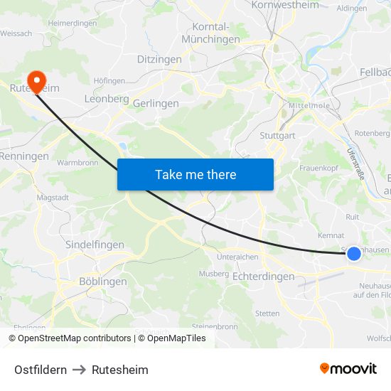 Ostfildern to Rutesheim map