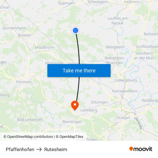 Pfaffenhofen to Rutesheim map