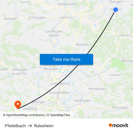 Pfedelbach to Rutesheim map
