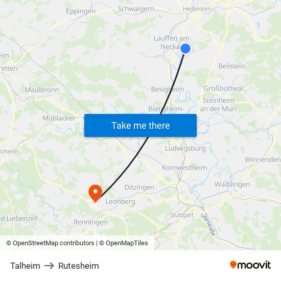 Talheim to Rutesheim map