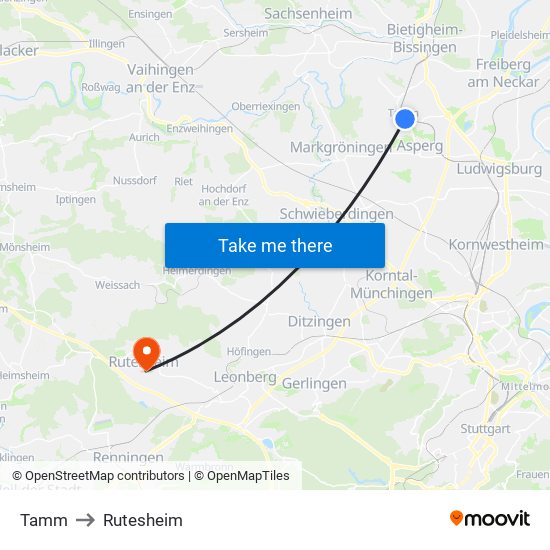 Tamm to Rutesheim map