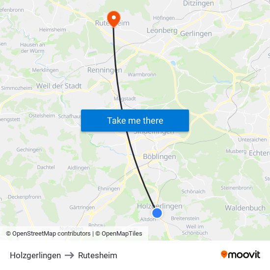 Holzgerlingen to Rutesheim map