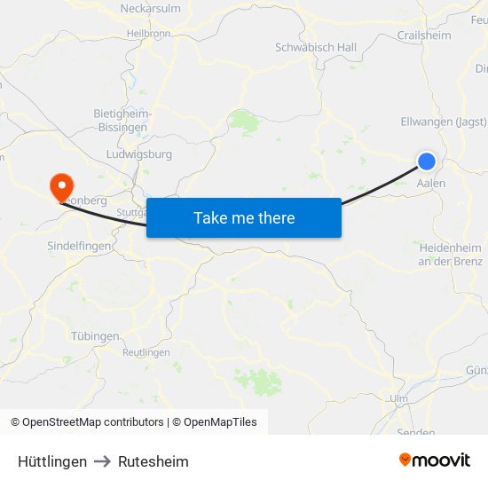 Hüttlingen to Rutesheim map