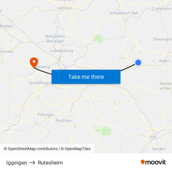 Iggingen to Rutesheim map