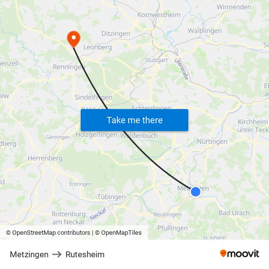 Metzingen to Rutesheim map