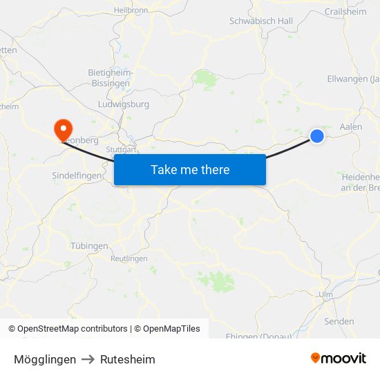 Mögglingen to Rutesheim map