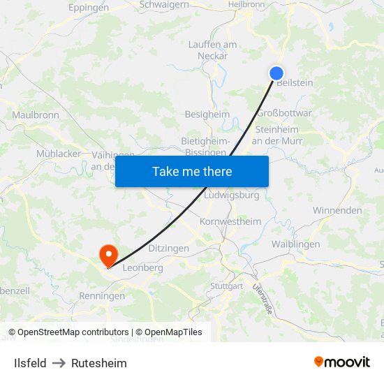 Ilsfeld to Rutesheim map