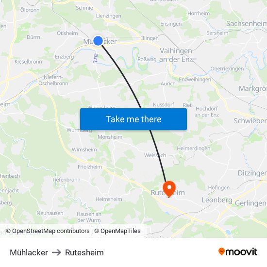 Mühlacker to Rutesheim map