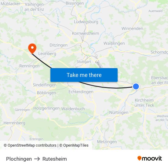 Plochingen to Rutesheim map