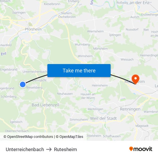 Unterreichenbach to Rutesheim map