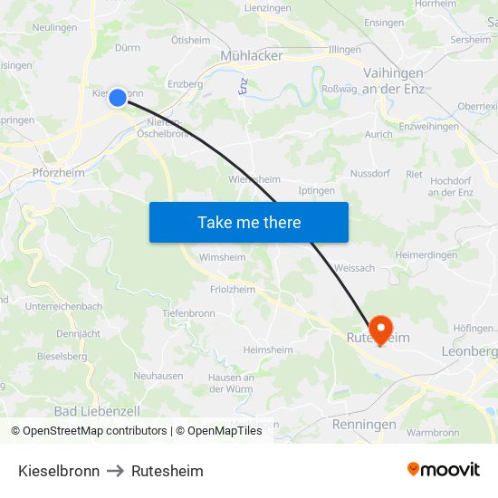 Kieselbronn to Rutesheim map