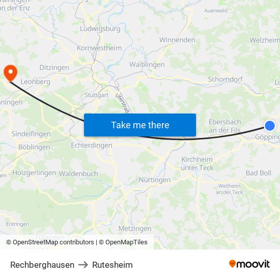 Rechberghausen to Rutesheim map