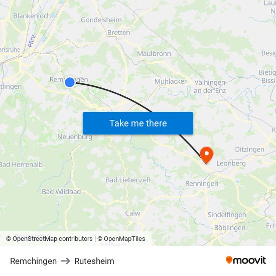 Remchingen to Rutesheim map