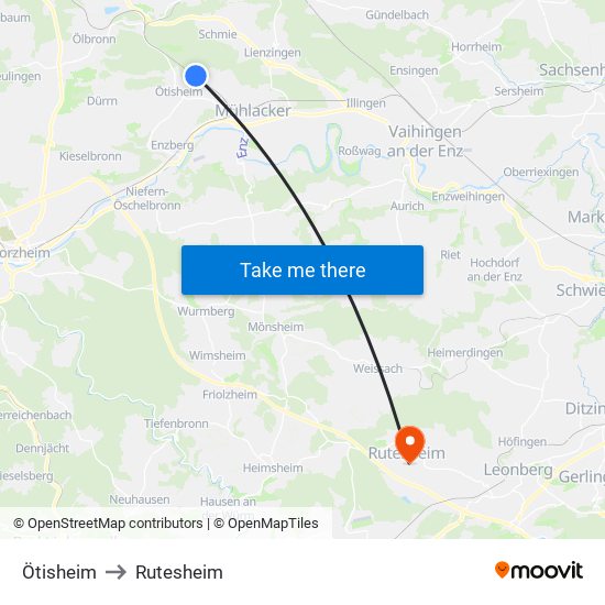 Ötisheim to Rutesheim map