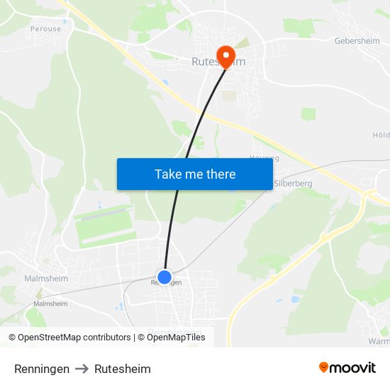 Renningen to Rutesheim map