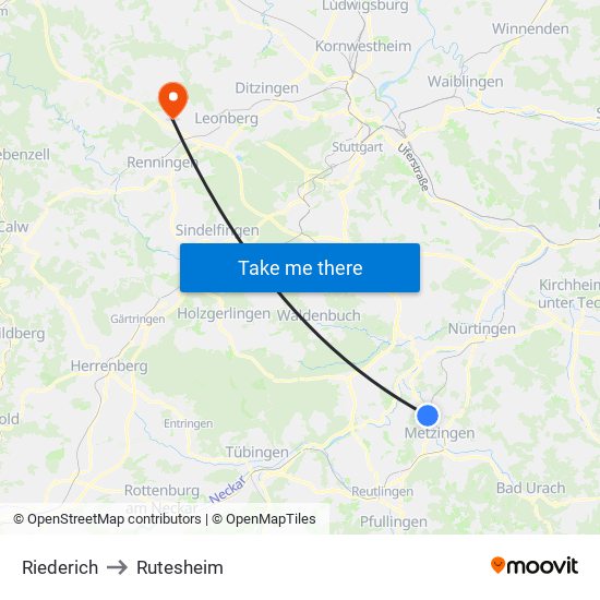 Riederich to Rutesheim map