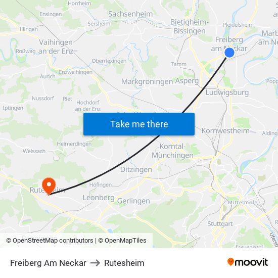 Freiberg Am Neckar to Rutesheim map