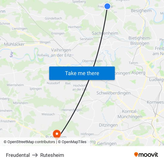 Freudental to Rutesheim map