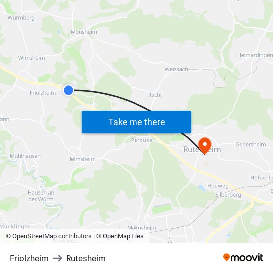 Friolzheim to Rutesheim map