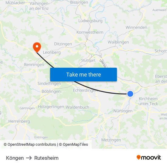 Köngen to Rutesheim map