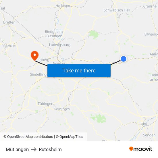 Mutlangen to Rutesheim map