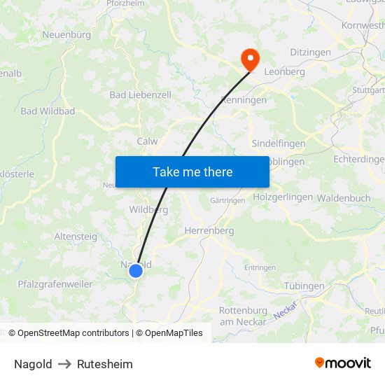 Nagold to Rutesheim map