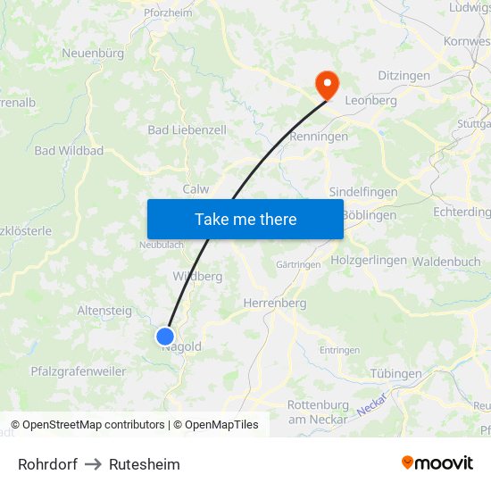 Rohrdorf to Rutesheim map