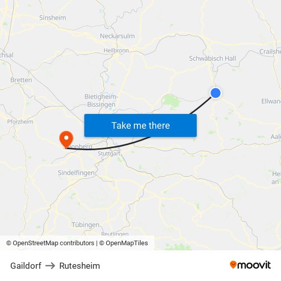 Gaildorf to Rutesheim map