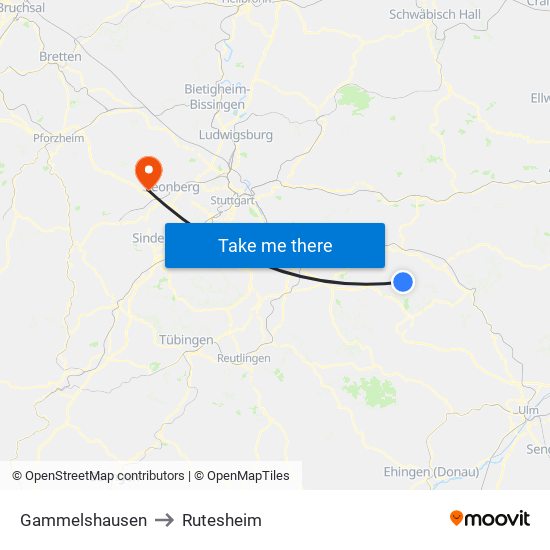 Gammelshausen to Rutesheim map