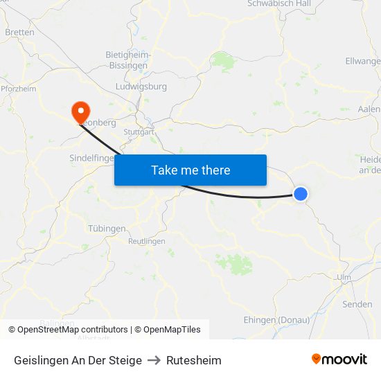 Geislingen An Der Steige to Rutesheim map