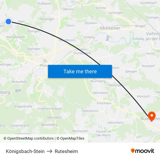 Königsbach-Stein to Rutesheim map